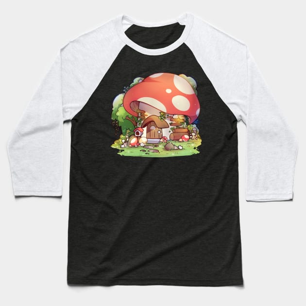 Mushroom Cottage Baseball T-Shirt by Cremechii